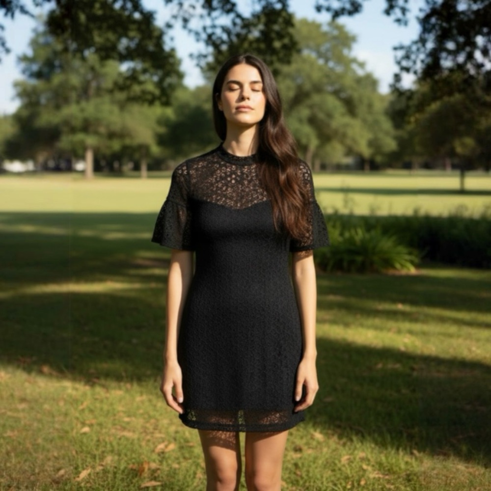 Nightcap Black Sheath Mini Dress with Flutter Sleeves by Anthropologie - Picture 6 of 12